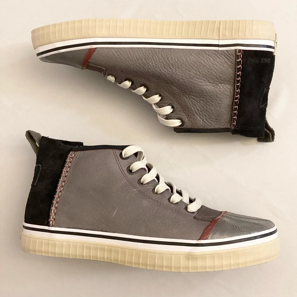 Sorel 10 High Top Men’s Sneakers Shoes Handcrafted Leather Suede Gray Black